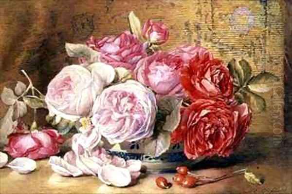 Pink and Red Roses in a Bowl Oil Painting by Mary Elizabeth Duffield