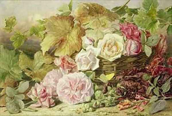 Peonies Roses and Hollyhocks Oil Painting by Mary Elizabeth Duffield