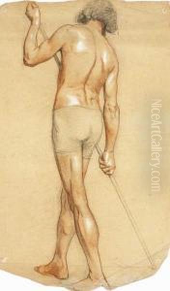 Life Drawing Of Man With Staff Oil Painting by Sarah Henrietta Purser