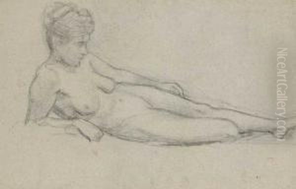 Life Study: Reclining Nude With Her Hair Up Oil Painting by Sarah Henrietta Purser