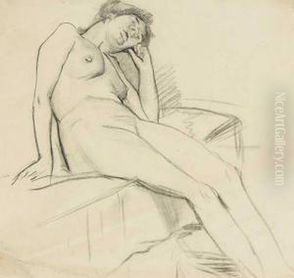 Life Study: Woman Reclining On A Sofa Oil Painting by Sarah Henrietta Purser