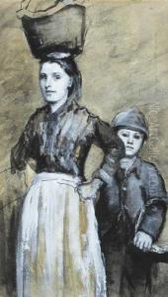 Young Peasant Woman And Boy Oil Painting by Sarah Henrietta Purser