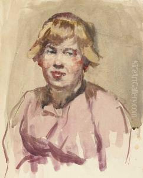 Study Of A Woman In Work Clothes Oil Painting by Sarah Henrietta Purser