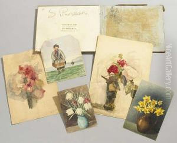 Sketchbook Of Watercolours And Drawings And Portfolio Case Of Assorted Sketches Oil Painting by Sarah Henrietta Purser