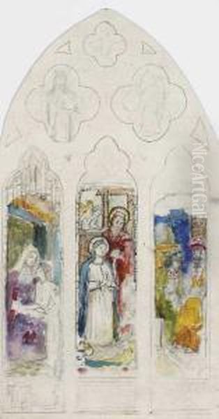 Study For A Three-light Stained Glass Window: Scenes From The Life Of Mary Oil Painting by Sarah Henrietta Purser