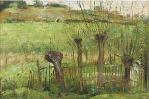 An Autumnal Field; And A Field On A Stormy Day Oil Painting by Sarah Henrietta Purser