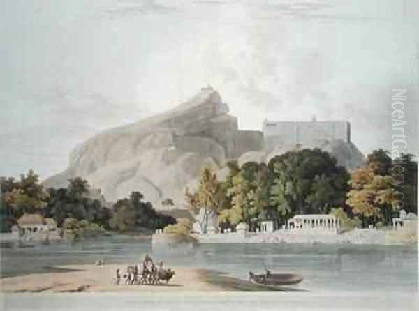 The Rock of Trichinopoly taken on the River Cauvery Oil Painting by Thomas Daniell