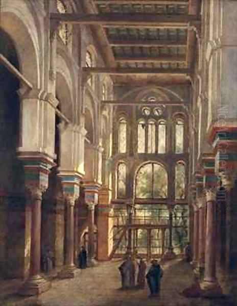 Interior of the Mosque of El Mooristan in Cairo Oil Painting by Adrien Dauzats