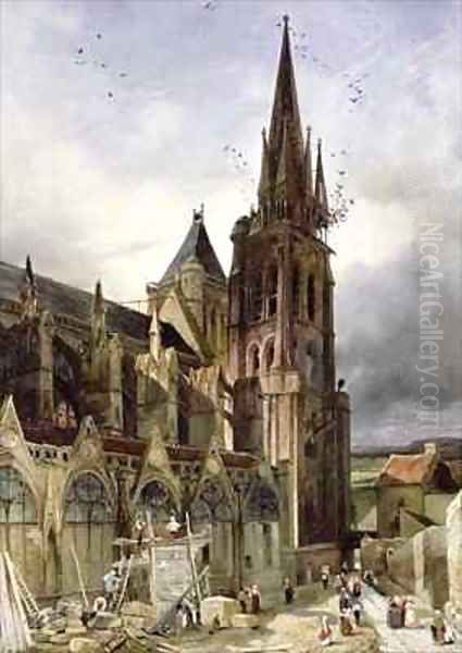 Restoring the Abbey Church of St Denis in 1833 Oil Painting by Adrien Dauzats