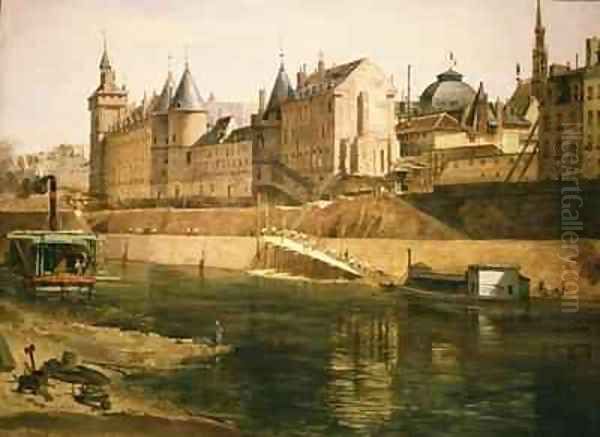 The Palais de Justice the Conciergerie and the Tour de lHorloge Oil Painting by Adrien Dauzats