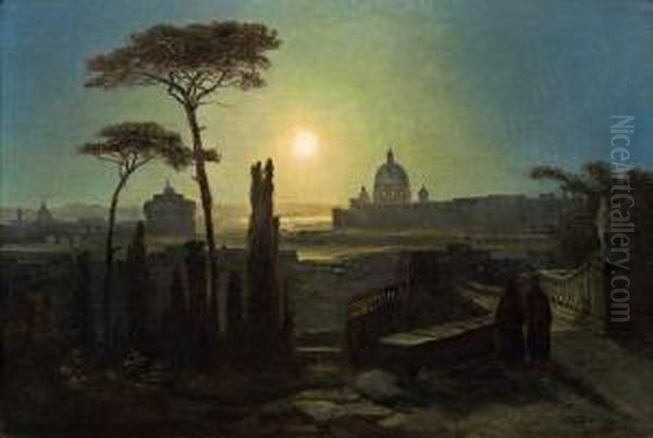 Blick Auf Rom Bei Nacht Oil Painting by Josef Carl Berthold Puttner