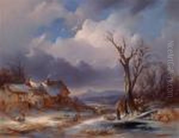 Eine Winterlandschaft Oil Painting by Josef Carl Berthold Puttner