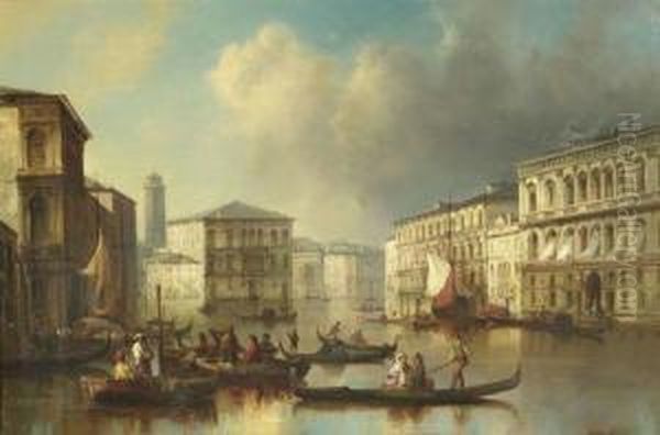 Blick Auf Den Canal Grande Mit Den Palazzi Grassi Und Moro Oil Painting by Josef Carl Berthold Puttner