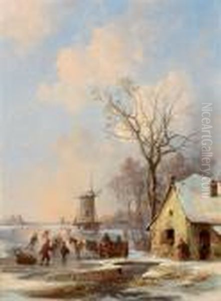 Hollandische Winterlandschaft Oil Painting by Josef Carl Berthold Puttner