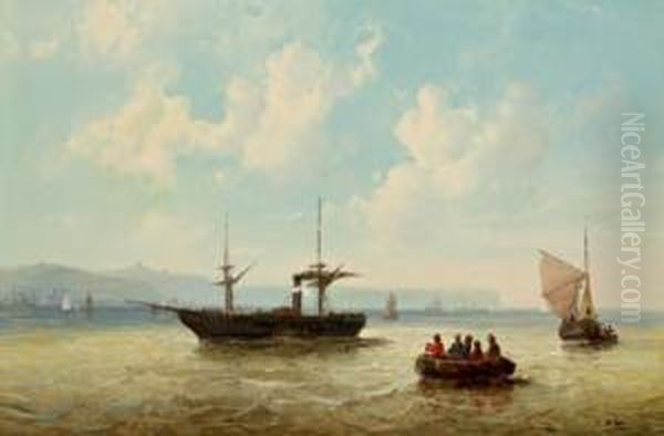 Raddampfer Und Segelschiff Vor Der Kuste Von Dover Oil Painting by Josef Carl Berthold Puttner