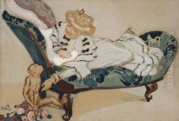 Derliebesbrief Ii Oil Painting by Leo Putz