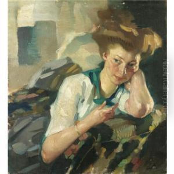 Portrait Einer Jungen Frau (portrait Of A Young Woman) Oil Painting by Leo Putz