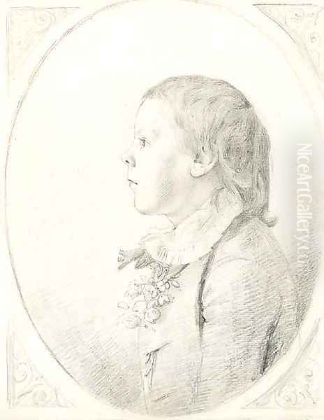 Portrait of a boy, bust-length with a posy in his buttonhole Oil Painting by George Dance