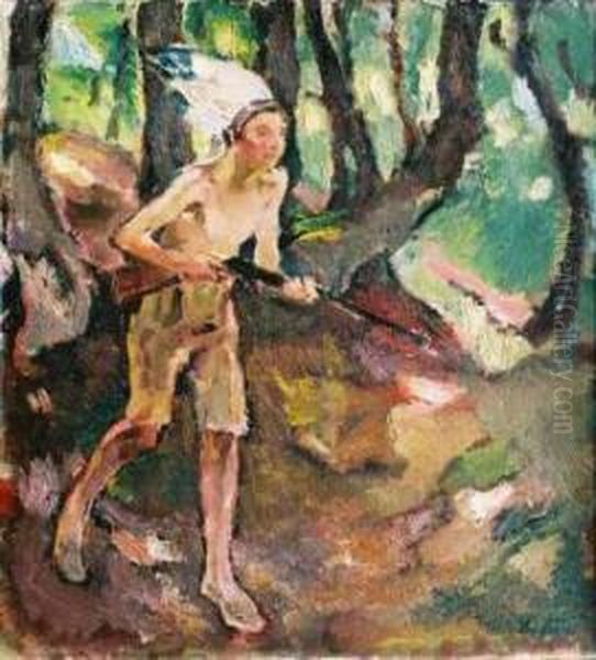 Il Figlio Helmut Da Indiano Oil Painting by Leo Putz