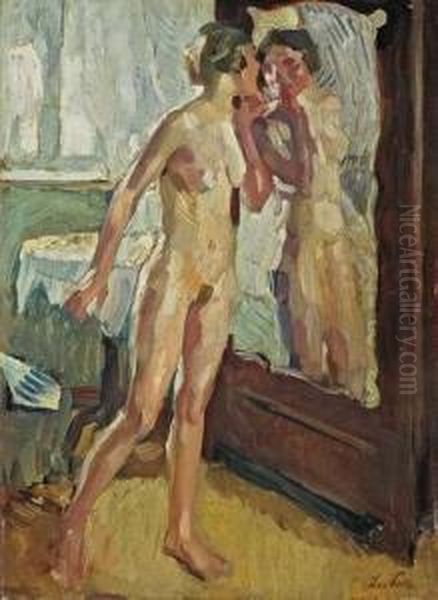 Weiblicher Akt Vor Spiegel Oil Painting by Leo Putz