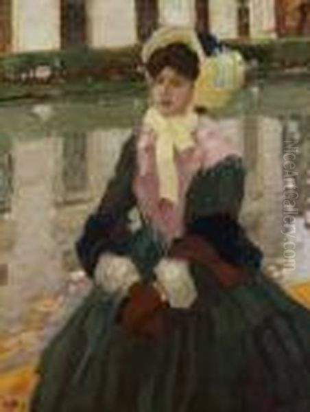 Portrat Veronika Kirmair Im Schleissheimer Garten Oil Painting by Leo Putz