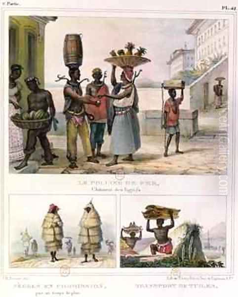 The Iron Collar Negroes Working in the Rain and Carrying Tiles three illustrations from Voyage Pittoresque et Historique au Bresil Oil Painting by Jean Baptiste Debret