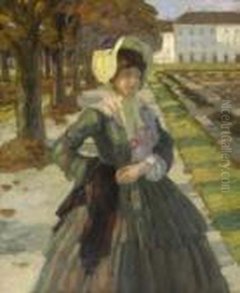 Dame Im Park. 1904. Oil Painting by Leo Putz