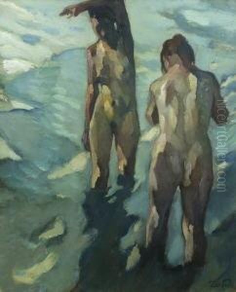 Akte Im Wasser Oil Painting by Leo Putz