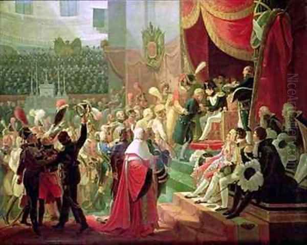 The First Distribution of Crosses of the Legion of Honour in the Church of the Invalides Oil Painting by Jean Baptiste Debret