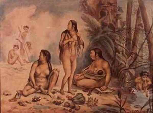 Indigenous Population of Cantagalo Oil Painting by Jean Baptiste Debret