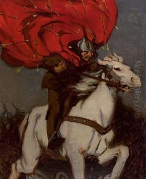 Man On A White Horse Oil Painting by Howard Pyle