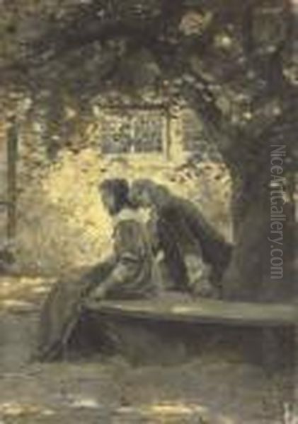 Two Lovers In A Garden Oil Painting by Howard Pyle