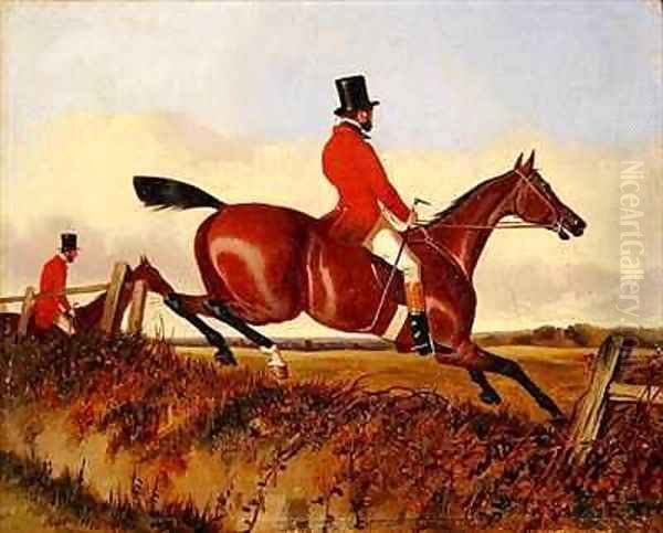 Foxhunting Clearing a Bank Oil Painting by Joshua Dalby