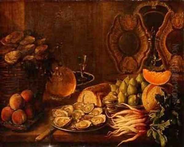 A Still Life with Oysters and Fruit Oil Painting by Nicholas Desportes