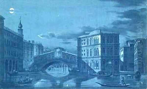 Nocturnal Scene of the Ponte di Rialto Venice Oil Painting by Dalda