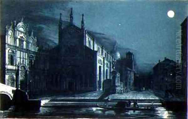 Nocturnal Scene of the Church of SS Giovanni and Paolo Venice Oil Painting by Dalda