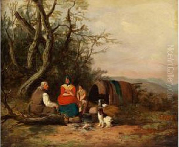 Bauernfamilie Mit Hundchen Oil Painting by Adam Pynacker