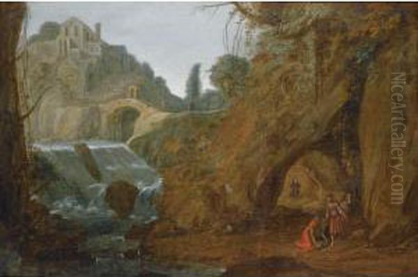 The Good Samaritan In A River Landscape Oil Painting by Jacob Pynas