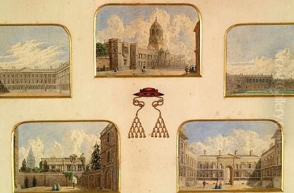 Five Views Of Christ Church, 
Oxford, To Include Peckwater Quad, Tom Tower From St Aldates, And Tom 
Quad Oil Painting by George Pyne