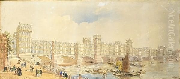 A Proposed Design For Westminster Bridge Oil Painting by George Pyne