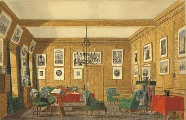 Interior Of A Drawing Room; And 
Interior Of A Dining Room, Possiblyat 8 Western Road, Oxford Oil Painting by George Pyne