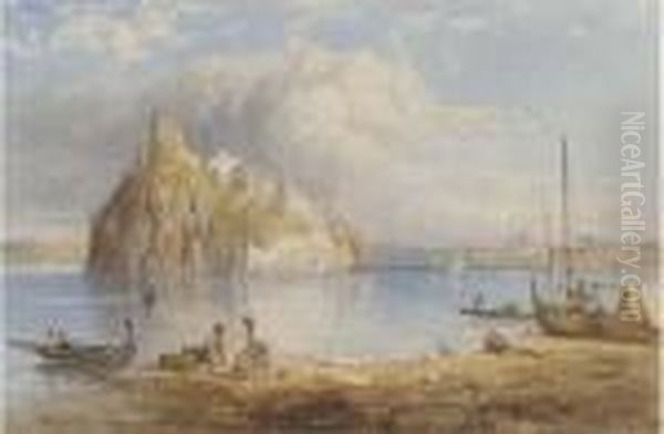 The Rhein At Ehrenbrightstein: And Castel Aragonese, Ischia Oil Painting by Thomas Pyne