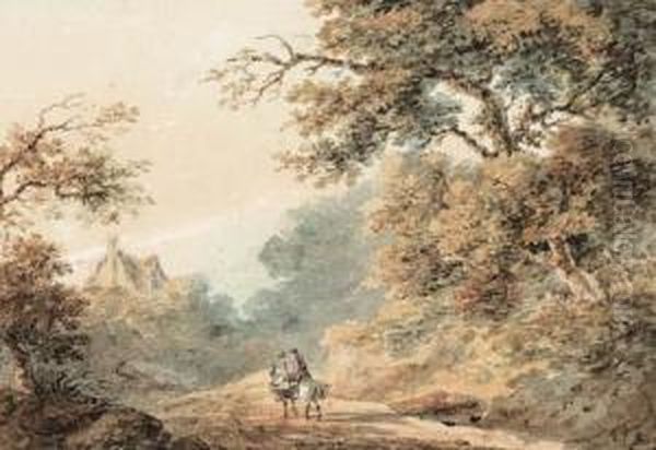 A Figure Riding A Mule, On A Woodland Path Oil Painting by William Henry Pyne