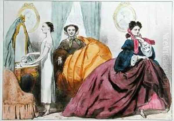 Cartoon satirising the fashion of the crinoline Oil Painting by Paul Emile (or Destouches) Detouche