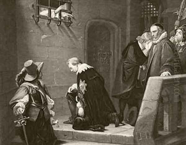 Thomas Wentworth 1st Earl of Strafford is blessed by Archbishop Laud on the way to his execution Oil Painting by Hippolyte (Paul) Delaroche