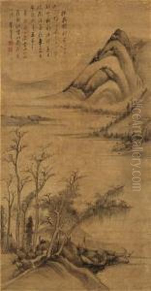 Landscape Of Mount Lingyan Oil Painting by Dong Qichang