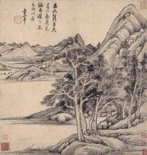 Landscape After Huang Gongwang Oil Painting by Dong Qichang