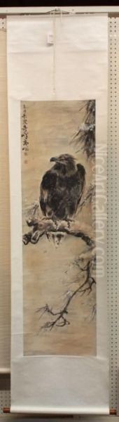 Hawk In Snow Oil Painting by Gao Qifeng