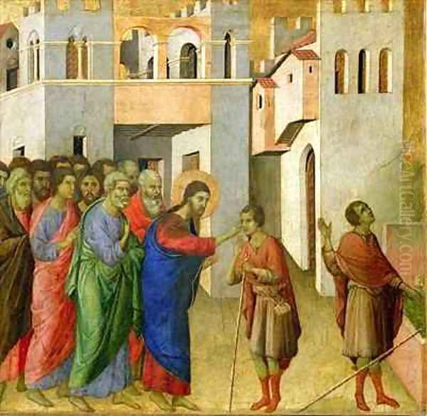 Jesus Opens the Eyes of a Man Born Blind 4 Oil Painting by Buoninsegna Duccio di