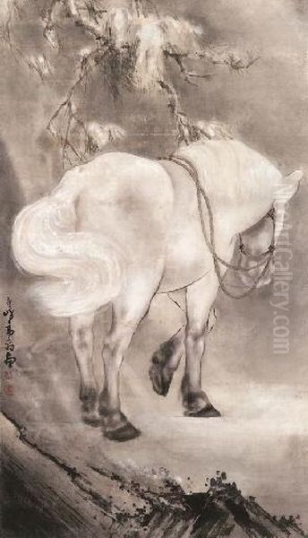 White Horse Oil Painting by Gao Qifeng